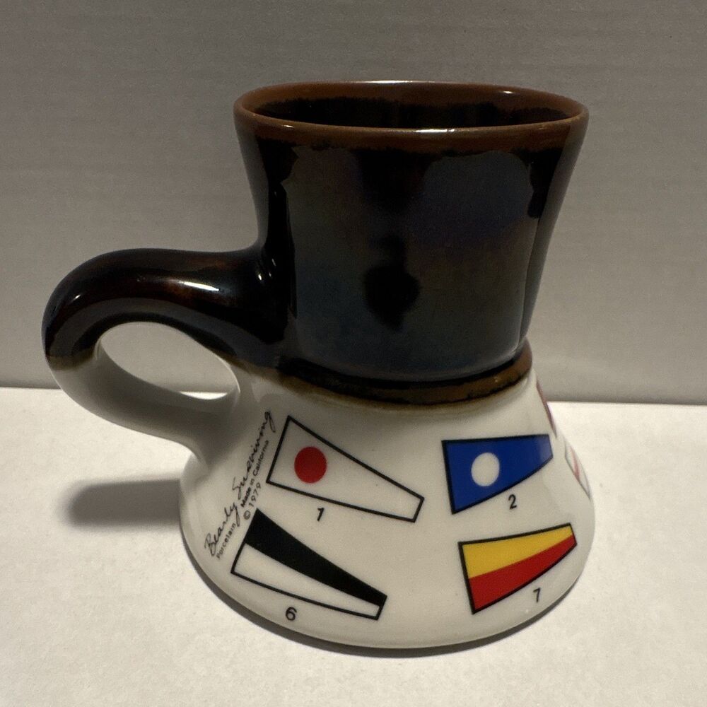 VINTAGE 1979 BEARLY SURVIVING NAUTICAL MARINER MUG Signal Flag Ceramic 3374-63